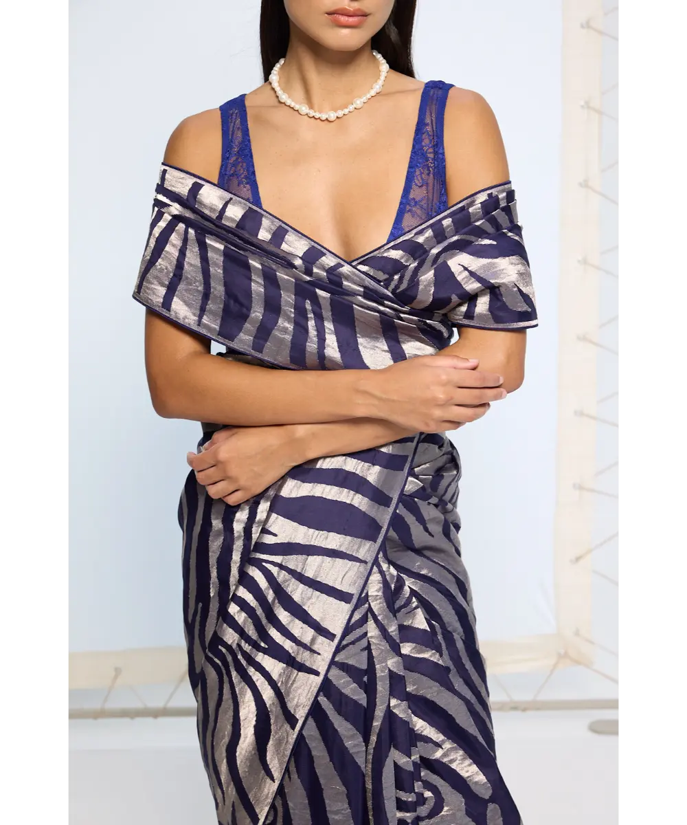 EKAYA BANARAS - Handwoven Dark Blue Silk Saree